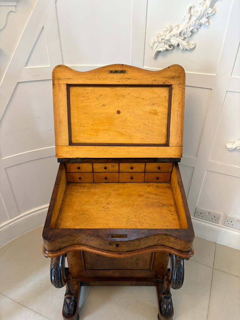 Antique Victorian Quality Burr Walnut Freestanding Davenport - Image 5